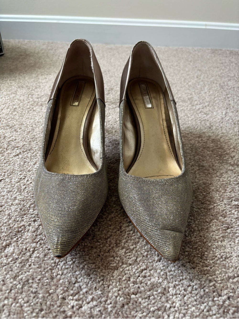 Tahari Pointed-Toe Women's Heels in Shimmery Gold and Taupe